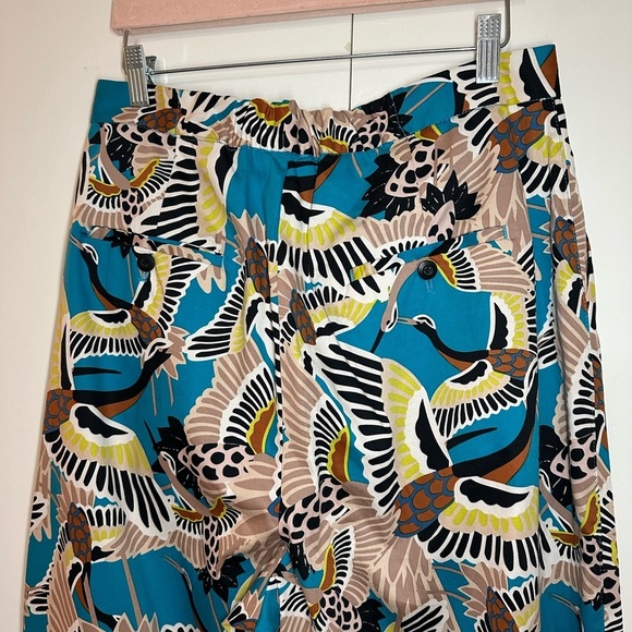 NWT Terea By Andrea Pitter High Waisted Crane Print Pants Enamel Blue Women’s L - Picture 8 of 11